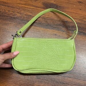 Lime Green Croc Baguette Bag